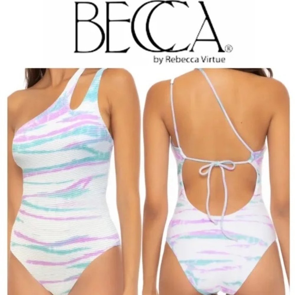 BECCA Iconic Asymmetric Ribbed Tie-Dye One-Piece Swimsuit